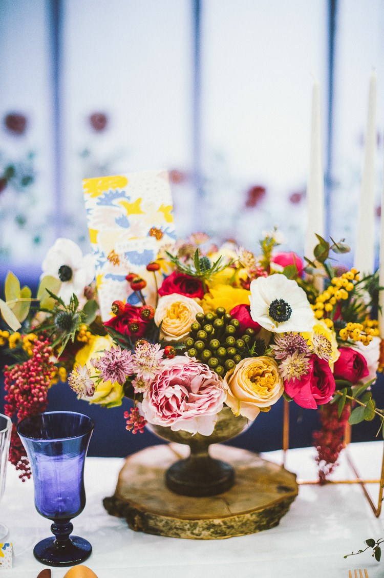 Flowers Arrangement Pink Yellow Blue Whimsical Vibrant Multicolour Wedding Ideas http://hecapture.fr/