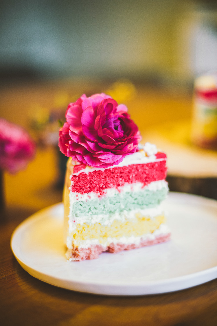 Rainbow Cake Slice Inside Secret Whimsical Vibrant Multicolour Wedding Ideas http://hecapture.fr/