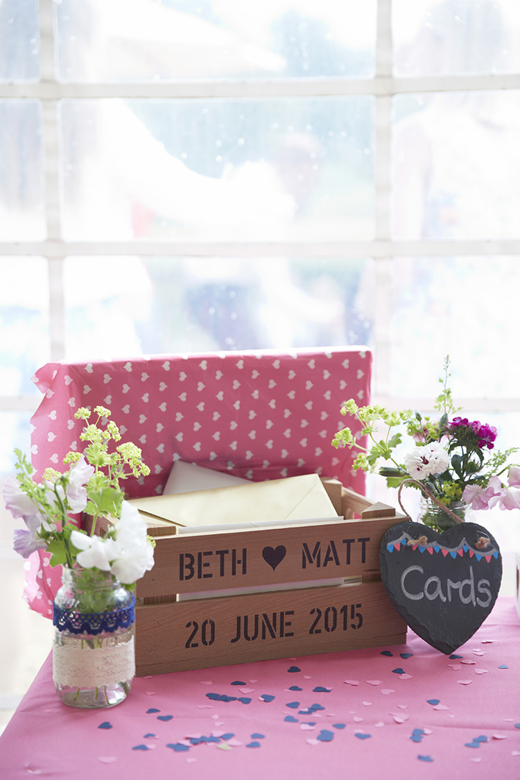 Crate Box Cards Handmade Fuchsia Navy Farm Wedding http://www.nataliejweddings.com/
