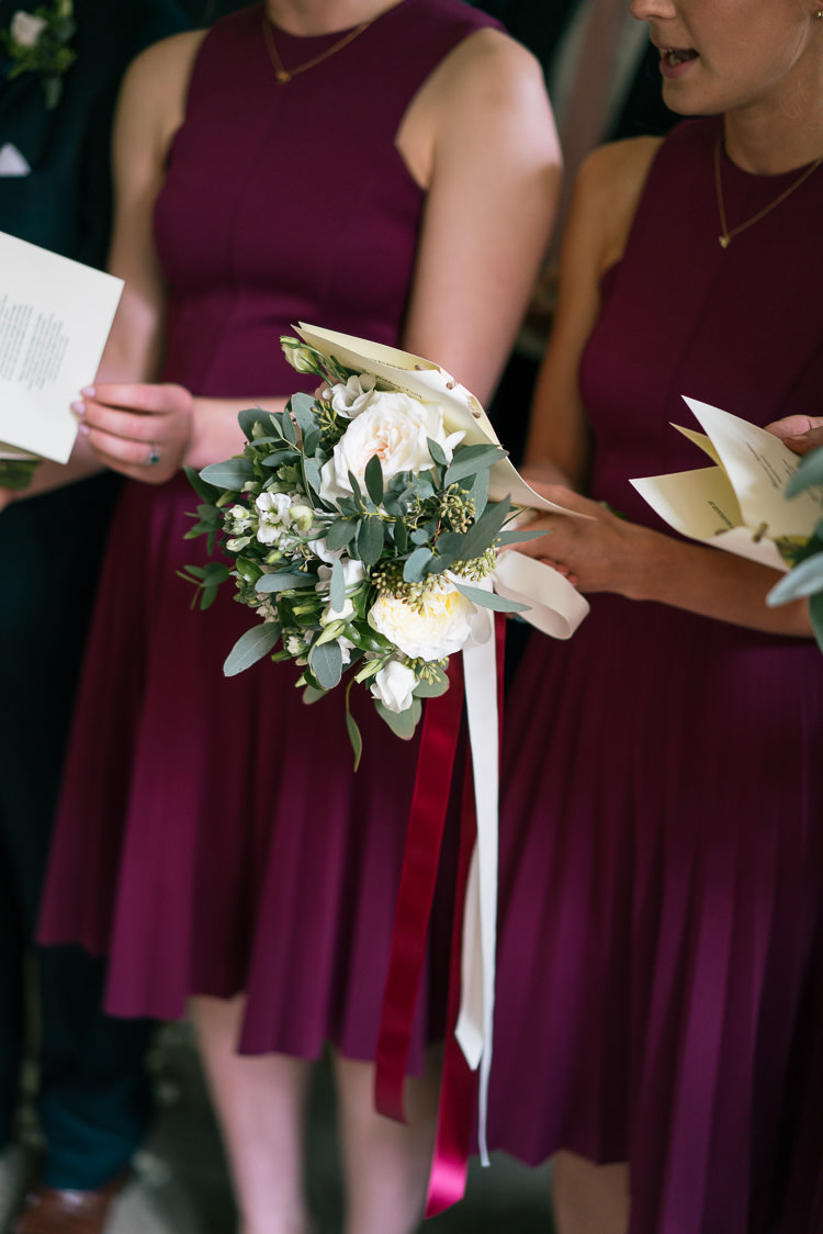 White Rose Flowers Bouquet Ribbon Bridesmaids Bicycle Rich Plum Stylish Relaxed Wedding http://albertpalmerphotography.com/