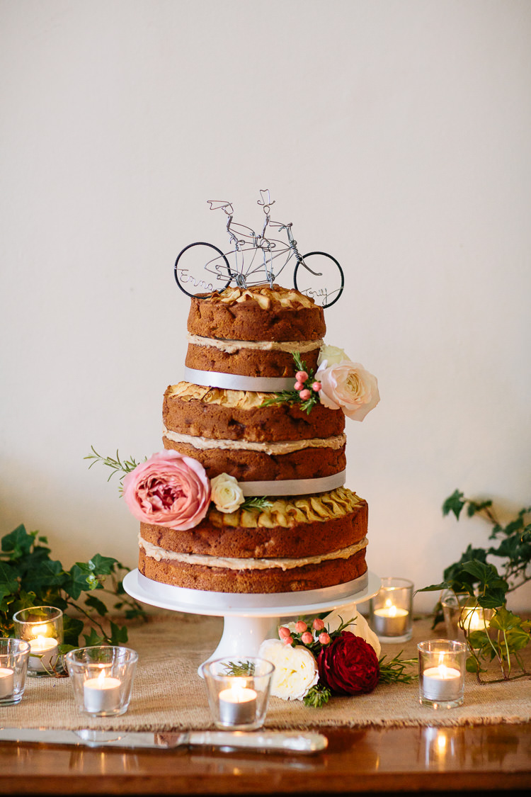 Naked Cake Sponge Layer Icing Flowers Bicycle Rich Plum Stylish Relaxed Wedding http://albertpalmerphotography.com/