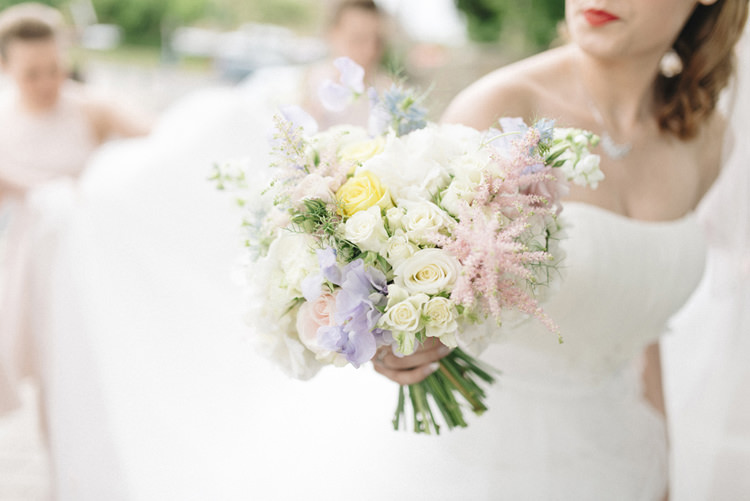 White Pink Purple Yellow Flowers Bouquet Bride Bridal Chic Pastel City Wedding http://sarahjaneethan.co.uk/