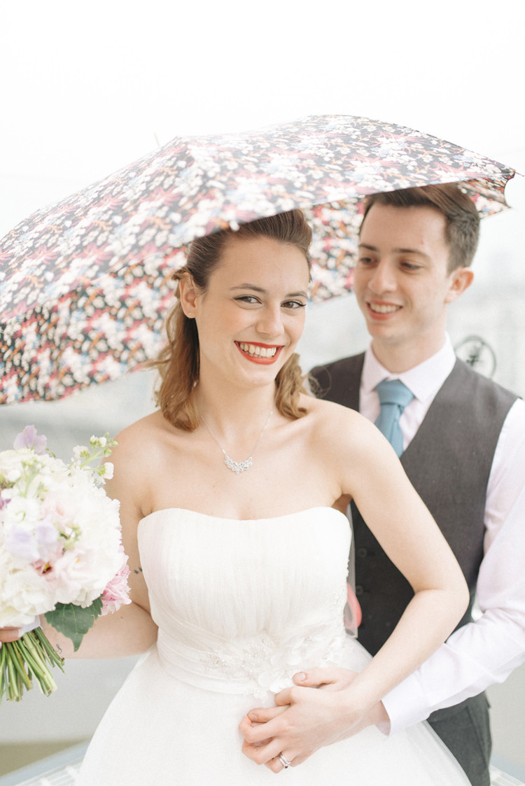 Rainy Umbrella Chic Pastel City Wedding http://sarahjaneethan.co.uk/