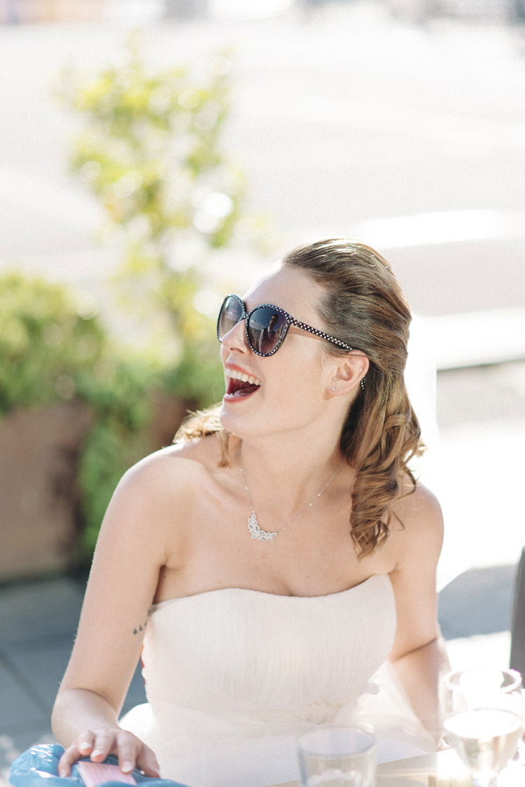 Sunglasses Bride Chic Pastel City Wedding http://sarahjaneethan.co.uk/