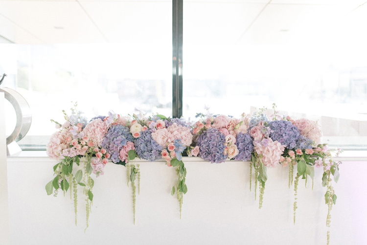 Top Table Flower Arrangement Pink Purple Chic Pastel City Wedding http://sarahjaneethan.co.uk/