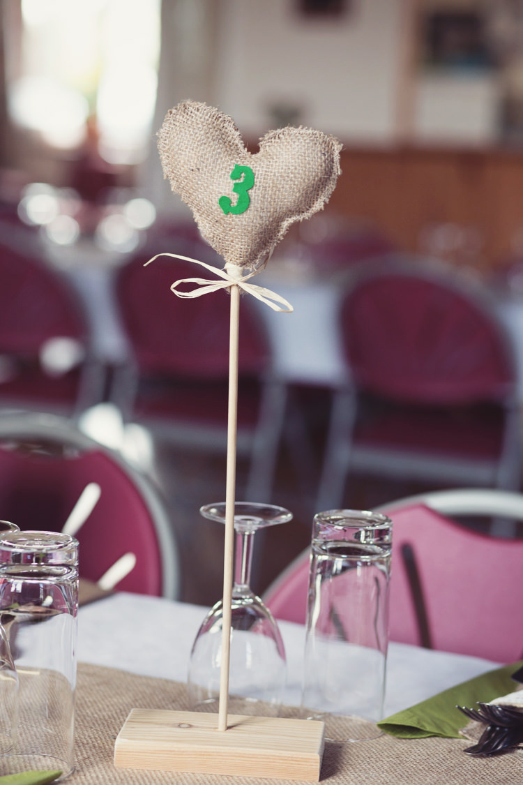 Hessian Heart Table Numbers Colourful Crafty Country Spring Village Wedding http://myfabulouslife.co.uk/