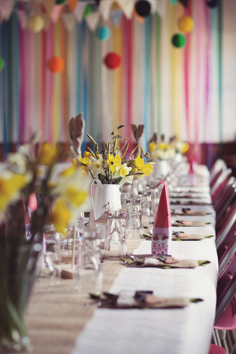 Daffodils Jugs Flowers Colourful Crafty Country Spring Village Wedding http://myfabulouslife.co.uk/