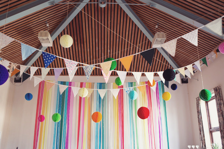 Bunting Lanterns Streamers Backdrop Colourful Crafty Country Spring Village Wedding http://myfabulouslife.co.uk/