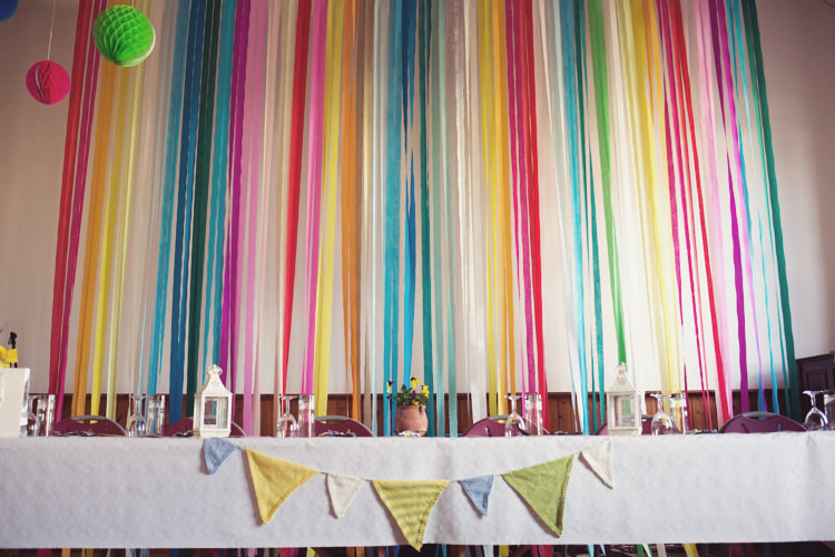Bunting Lanterns Streamers Backdrop Colourful Crafty Country Spring Village Wedding http://myfabulouslife.co.uk/