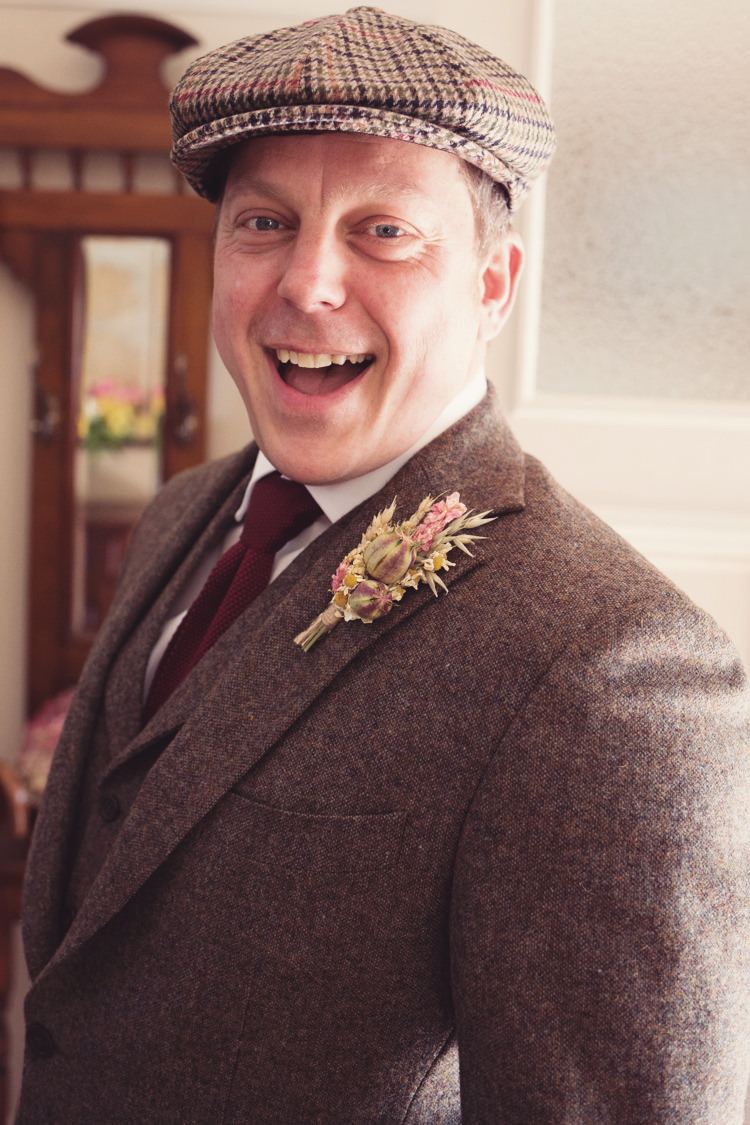 Tweed Groom Suit Dried Flowers Buttonhole Colourful Crafty Country Spring Village Wedding http://myfabulouslife.co.uk/