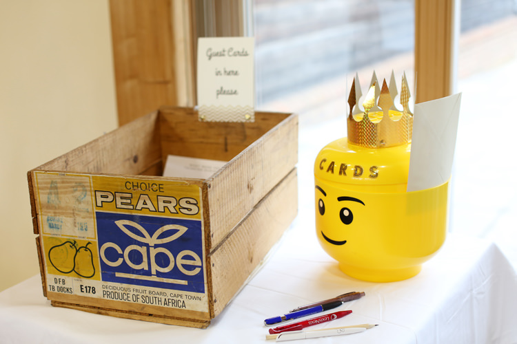 Lego Head Card Holder Colourful Home Made Spring Wedding http://www.jadelisaphotography.com/