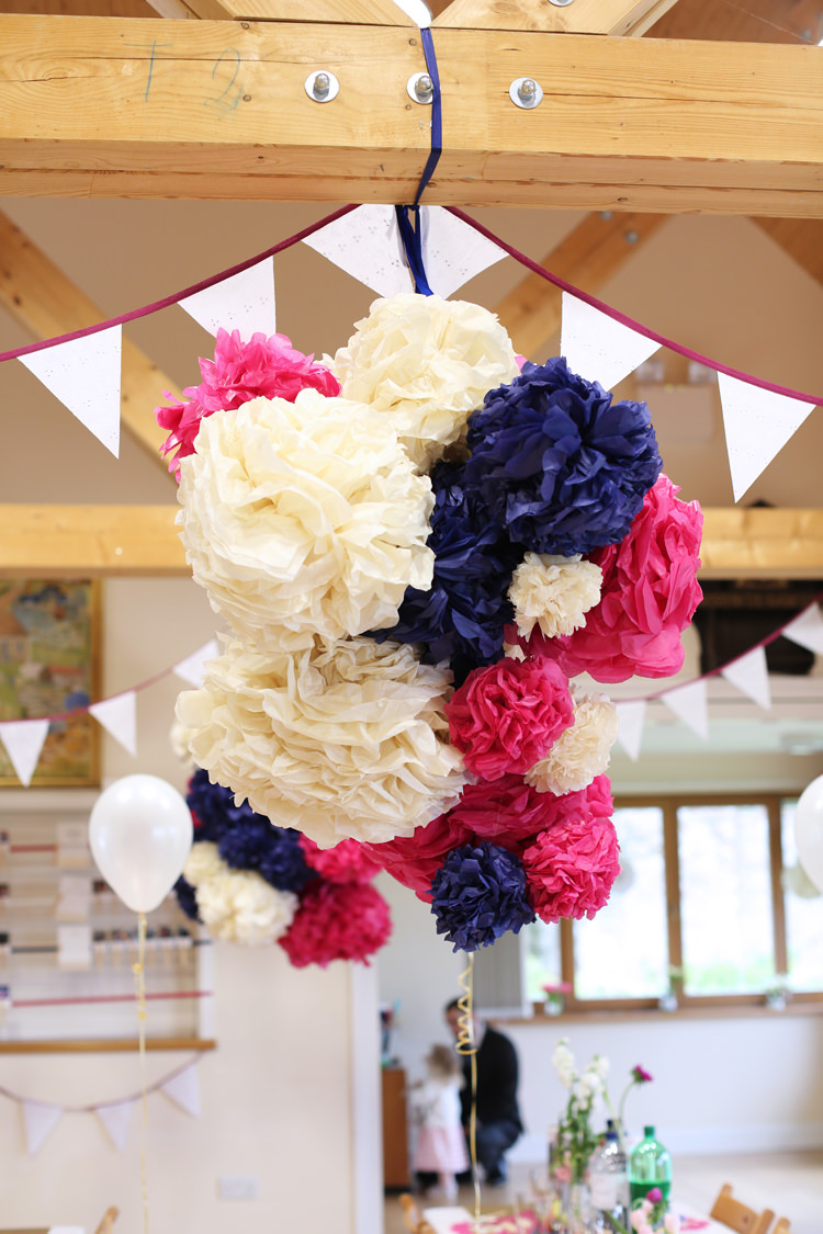 Pink White Blue Pom Poms Colourful Home Made Spring Wedding http://www.jadelisaphotography.com/