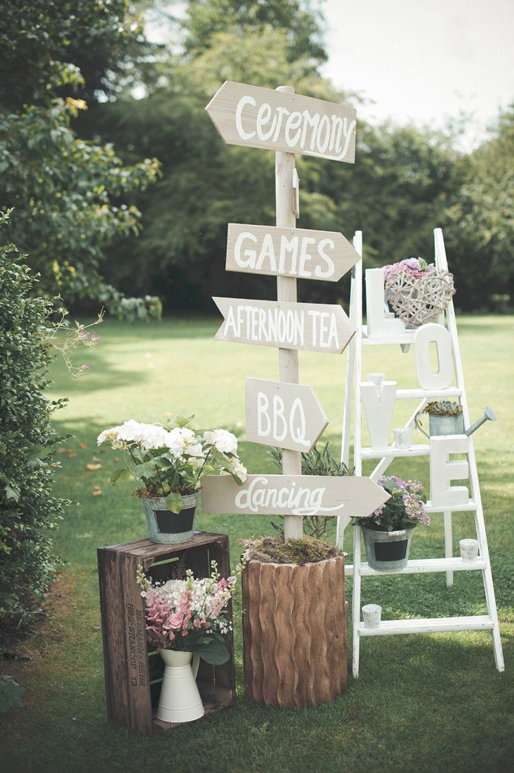 Wooden Sign Post Beautiful Summer Garden Party Wedding http://divinedayphotography.com/