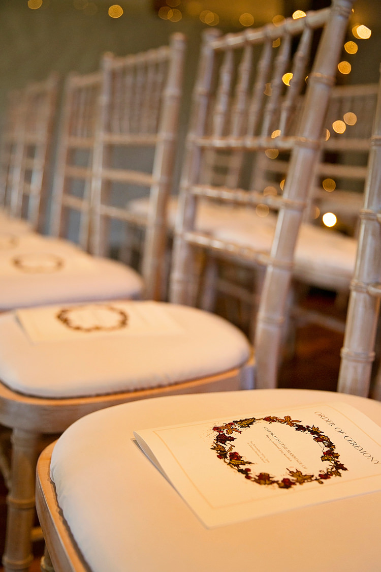 Floral Order Service Stationery Seats Vintage Autumn School Wedding http://www.rachaeledwardsphotography.co.uk/