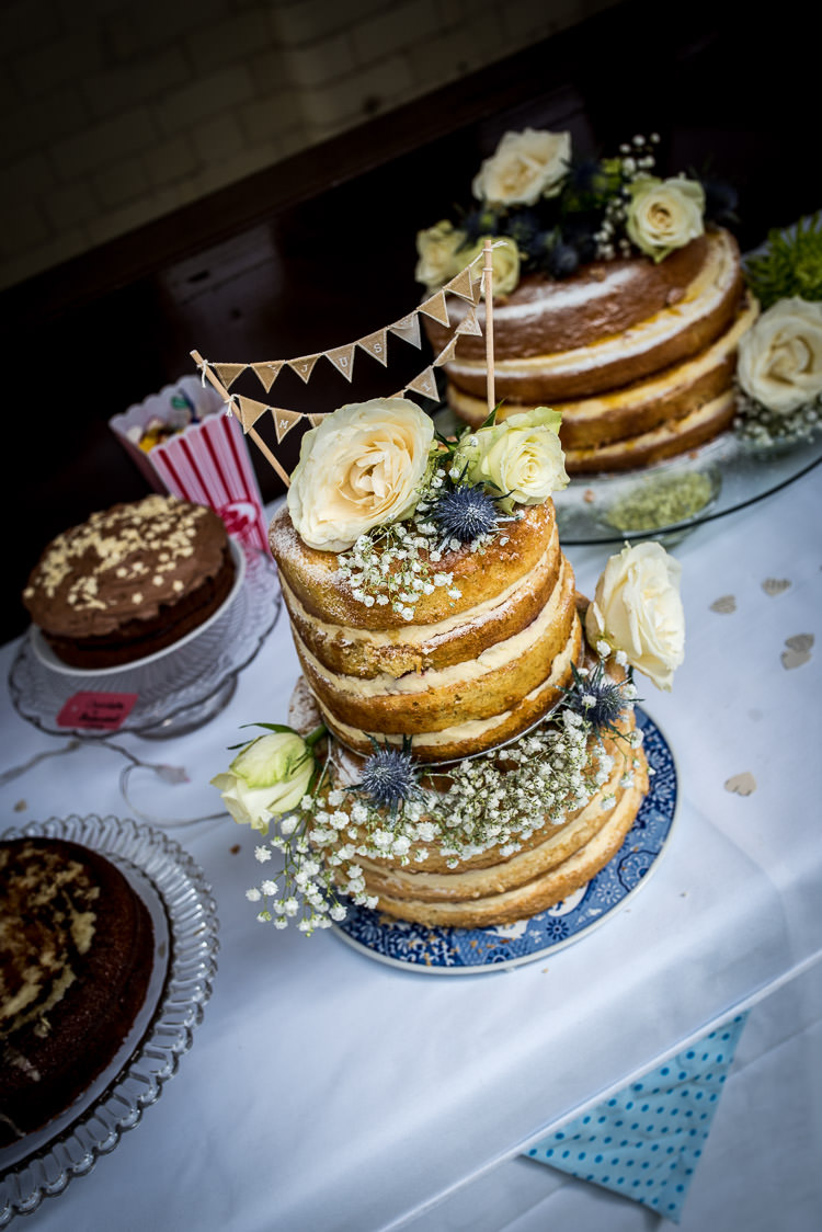 Naked Cake Sponge Bunting Flowers Quirky Film DIY Wedding http://jamestraceyphotography.com/