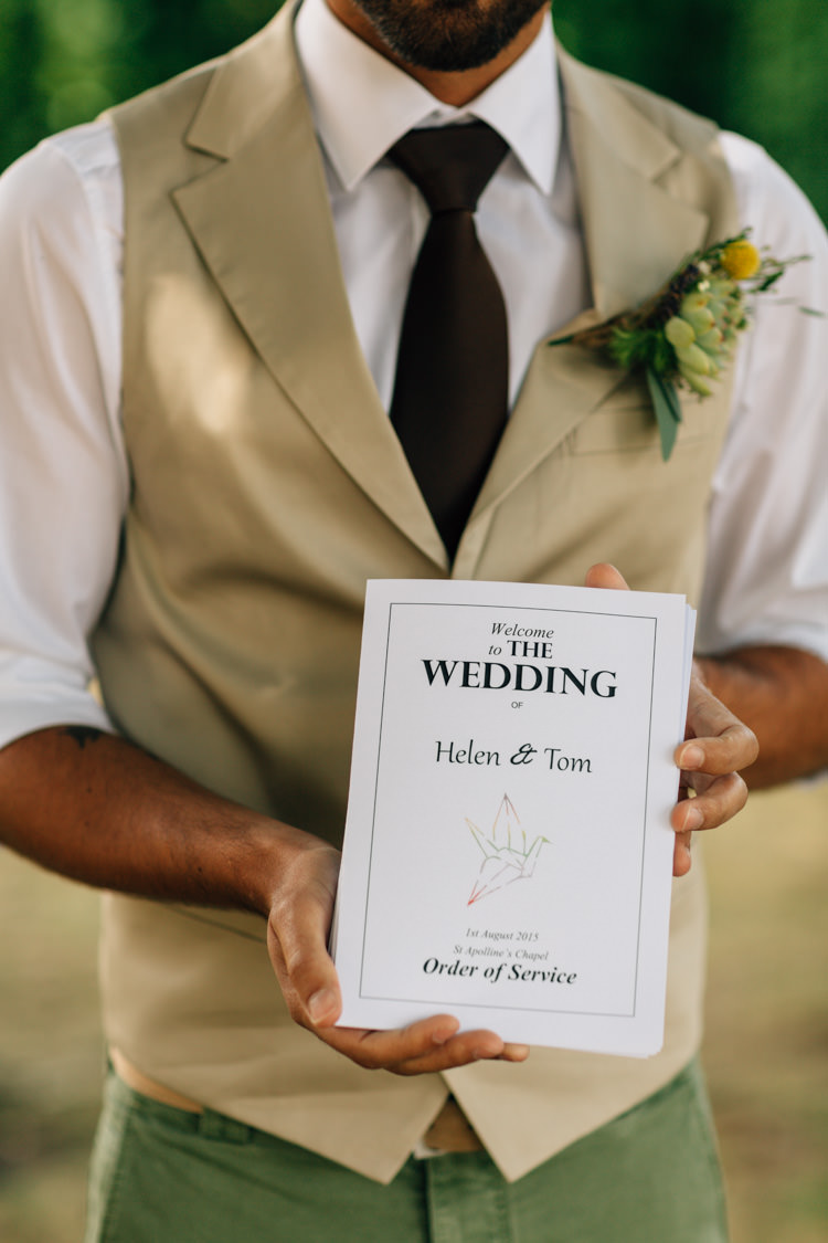 Order Of Service Stationery Bohemian Origami Guernsey Wedding http://janiceyiphotography.ca/