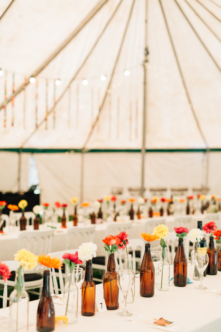 Beer Bottles Flowers Marquee Bohemian Origami Guernsey Wedding http://janiceyiphotography.ca/