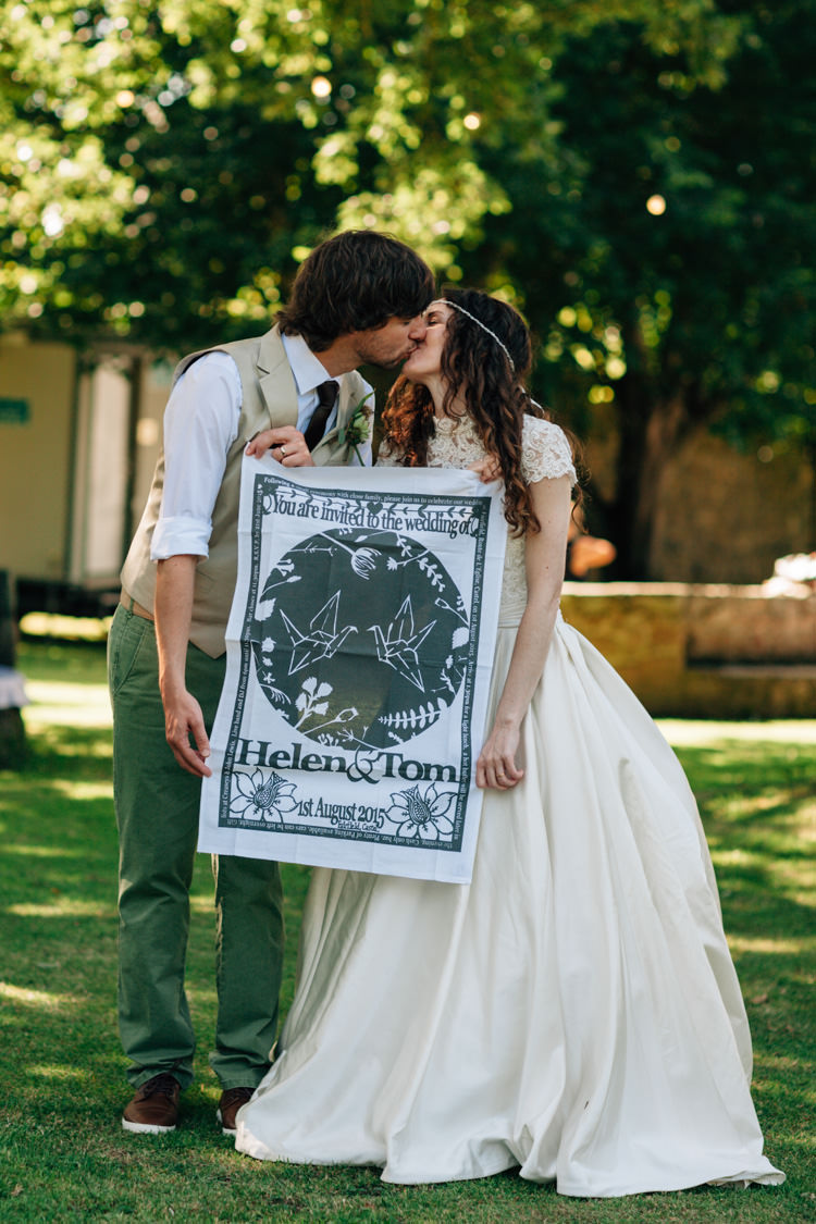 Tea Towel Invitation Stationery DIY Bohemian Origami Guernsey Wedding http://janiceyiphotography.ca/