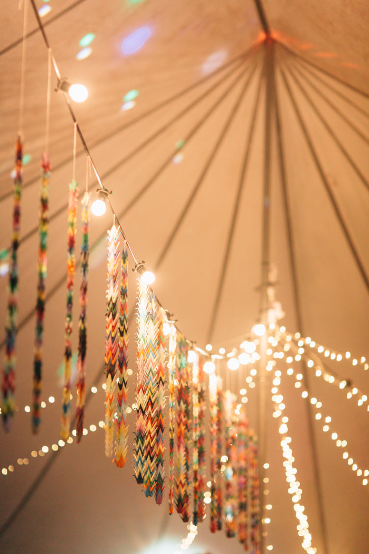 Fairy Festoon Lights Lighting Marquee Paper Cranes Bohemian Origami Guernsey Wedding http://janiceyiphotography.ca/