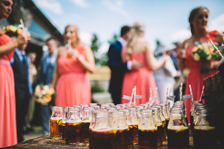 Bottle Drinks Straws Flags Magical Grey Coral Barn Wedding http://www.stevebridgwoodphotography.co.uk