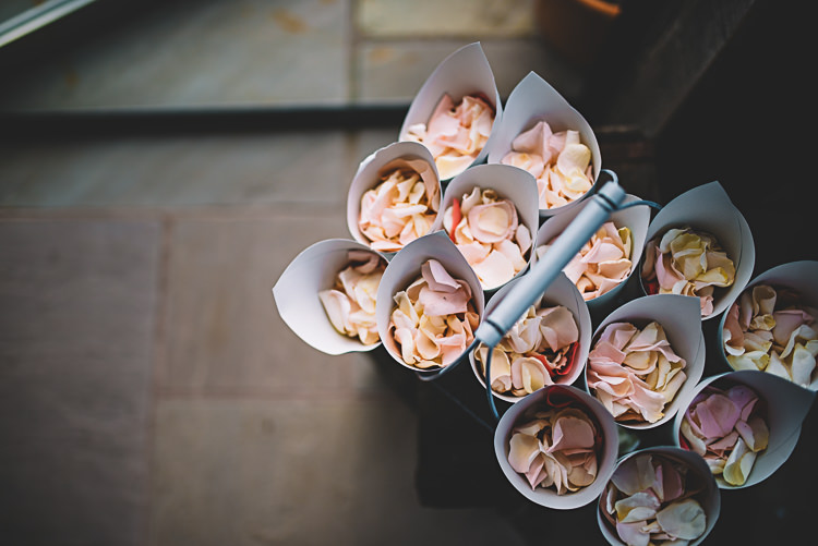 Confetti Petals Cones Magical Grey Coral Barn Wedding http://www.stevebridgwoodphotography.co.uk