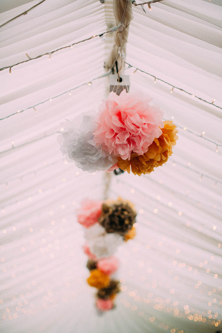 Wedding Pom Pom Ideas Pink Yellow Fairy Lights http://www.lawsonphotography.co.uk/