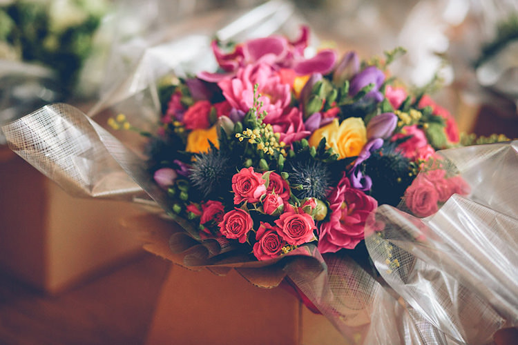 Pink Yellow Flowers Bouquet Colourful Fun London Wedding http://storyandcolour.co.uk/