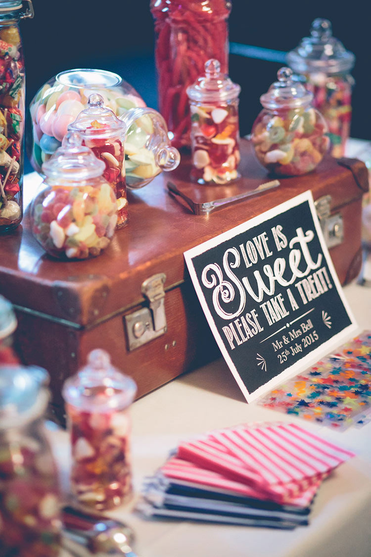 Sweets Sweetie Table Suitcase Colourful Fun London Wedding http://storyandcolour.co.uk/