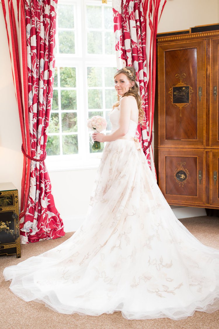 Floral David's Bridal Dress Gown Bride Bridal Pretty Pink Green Winter Wedding http://www.lynseygracephotography.com/