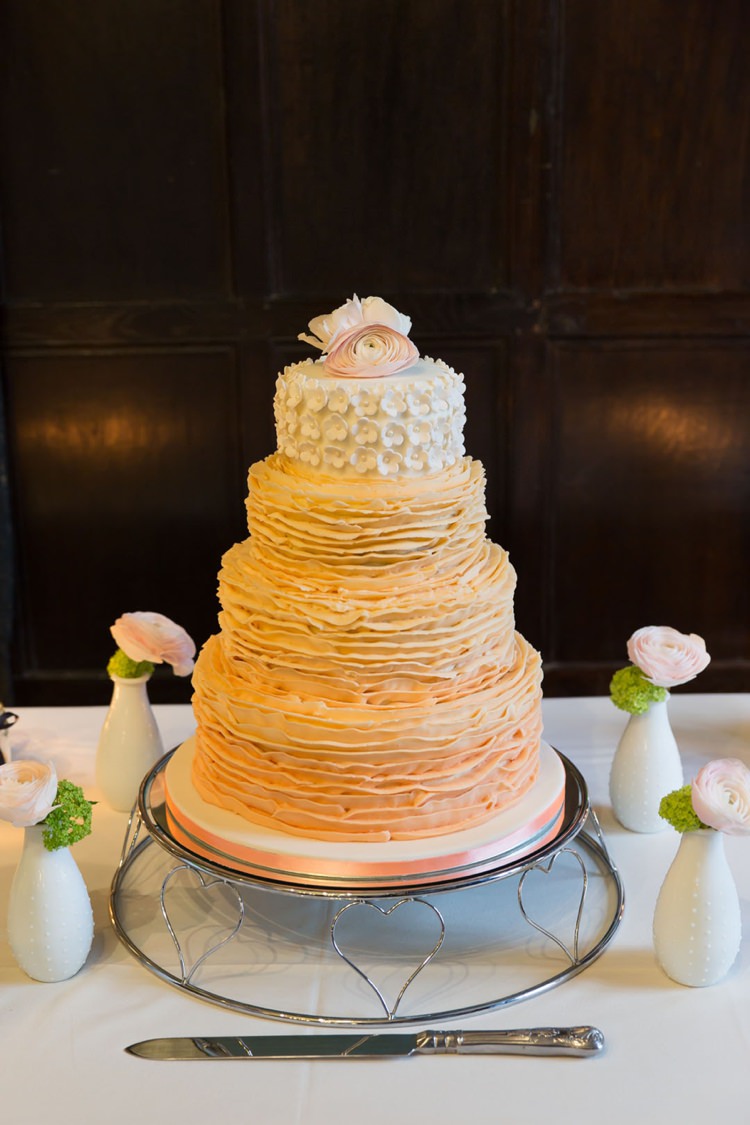 Ruffle Cake Pale Pretty Pink Green Winter Wedding http://www.lynseygracephotography.com/