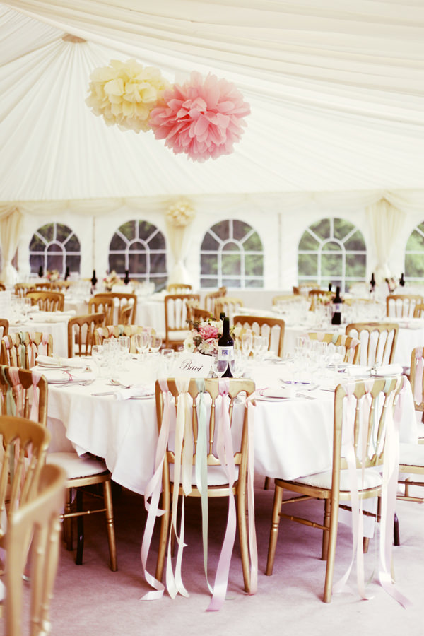 Pink Yellow Wedding Pom Pom Ideas Marquee http://www.rebeccaweddingphotography.co.uk/