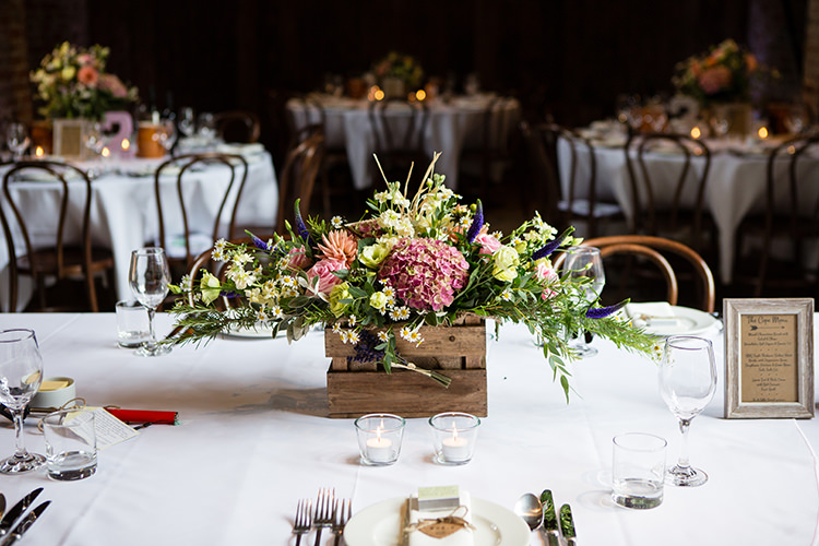 Crate Flowers Table Centrepiece Pretty Natural Floral Barn Wedding http://www.johastingsphotography.co.uk/