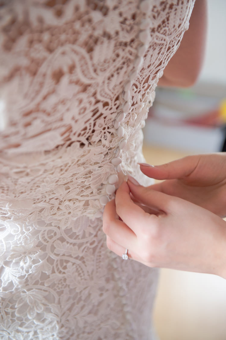 Lace Dress Back Buttons Justin Alexander Rustic Woodland Glade Wedding http://razzleberryphotography.co.uk/