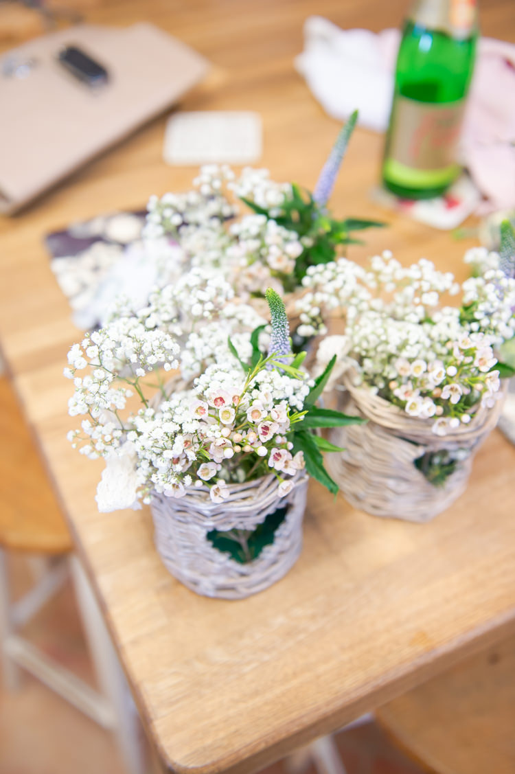 Wax Flower Baskets Decor Rustic Woodland Glade Wedding http://razzleberryphotography.co.uk/