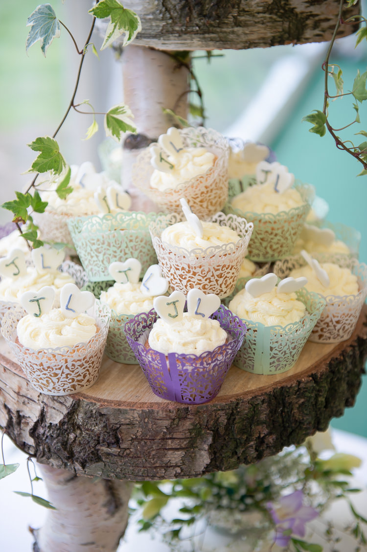 Cupcakes Purple Green Rustic Woodland Glade Wedding http://razzleberryphotography.co.uk/