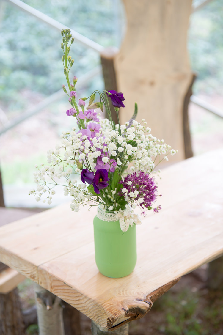 Green Jar Flowers Lace Rustic Woodland Glade Wedding http://razzleberryphotography.co.uk/