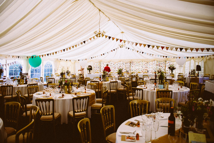 Marquee Bunting Balloons Eclectic Crafty Village Hall Wedding http://www.edgodden.co.uk/
