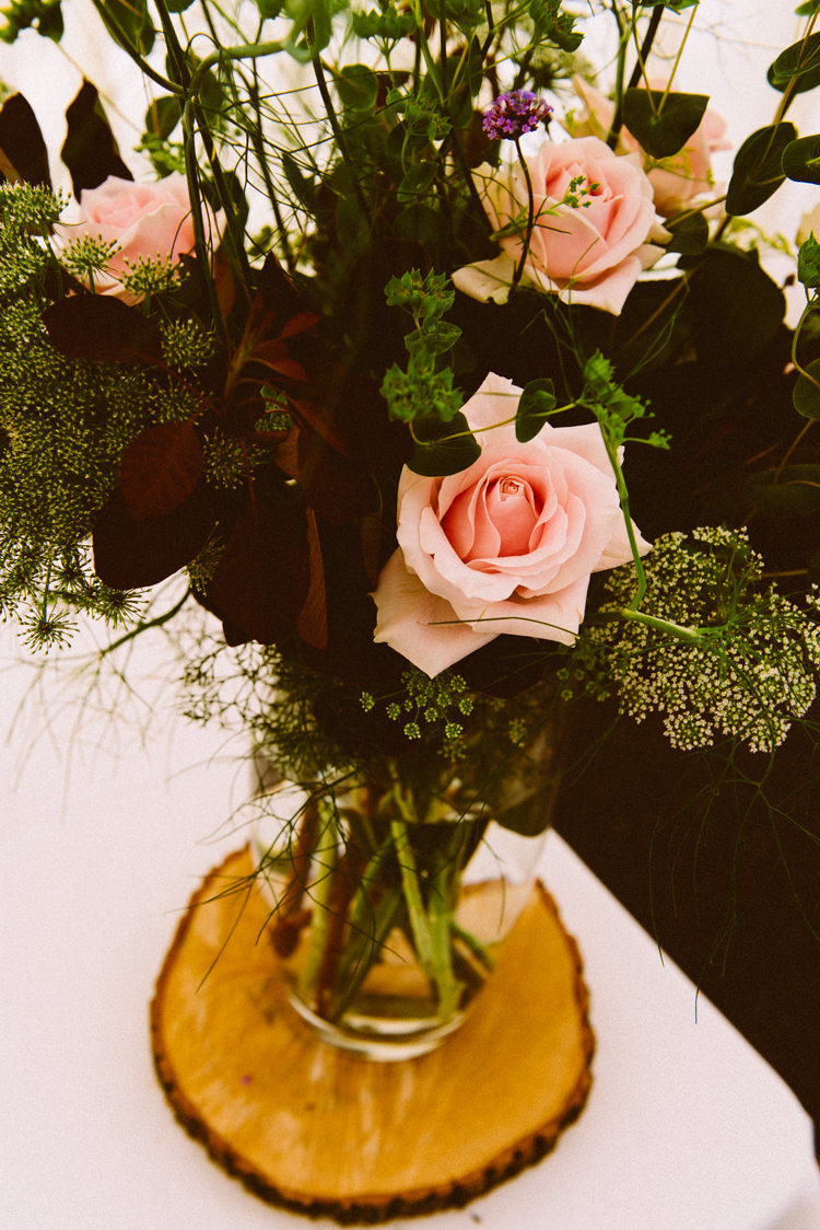Jar Flowers Log Slice Centrepiece Decor Tables Eclectic Crafty Village Hall Wedding http://www.edgodden.co.uk/