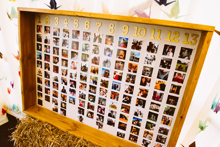 Photo Table Plan Chart Eclectic Crafty Village Hall Wedding http://www.edgodden.co.uk/
