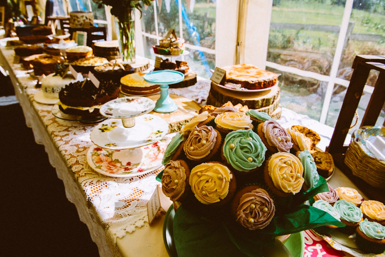 Bake Off Table Cakes Dessert Eclectic Crafty Village Hall Wedding http://www.edgodden.co.uk/