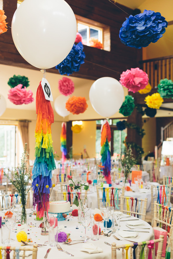Wedding Pom Pom Ideas Hanging Rainbow http://www.christinewehrmeier.com/