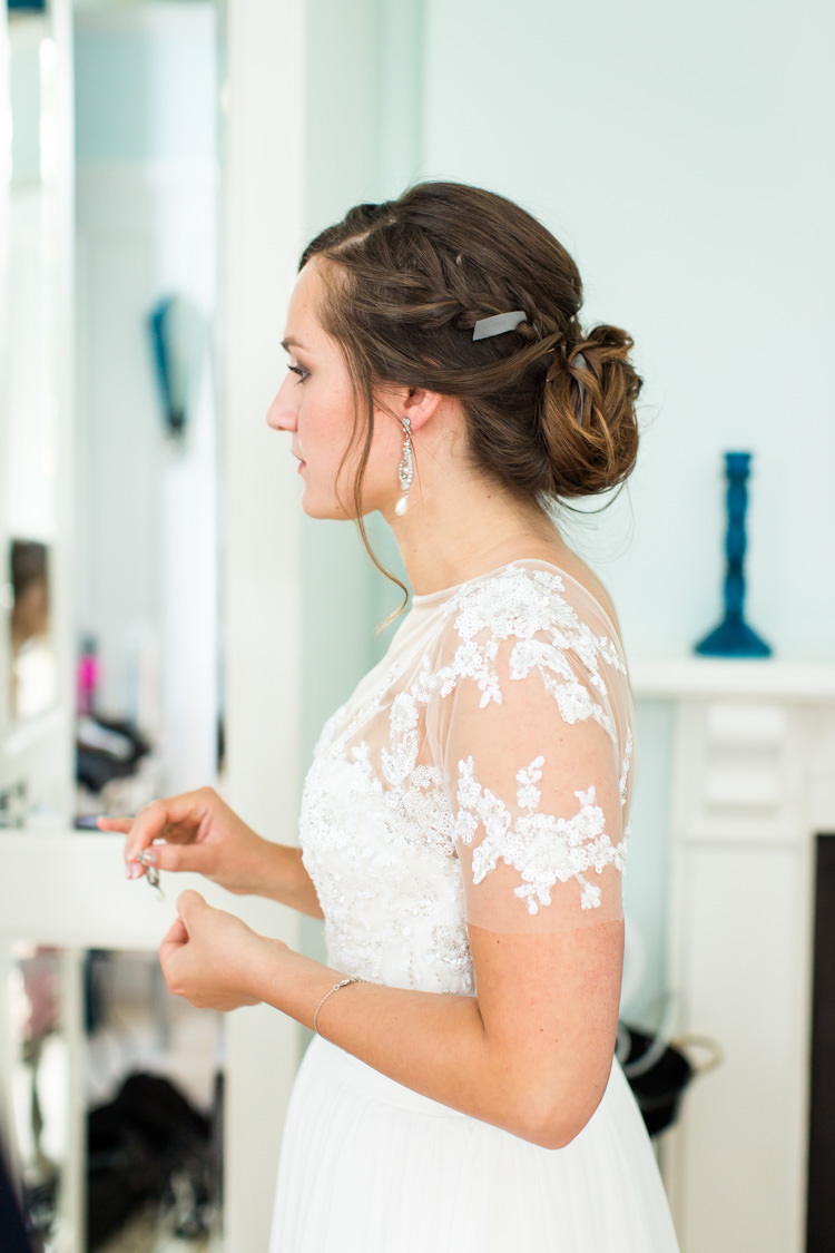 Gemena by Enzoani Short Sleeved Dress Bride Bridal Gown Colourful DIY Village Hall Wedding http://samanthagilrainephotography.com/