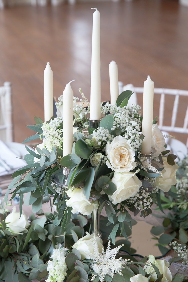 Candleabra Flowers Centrepiece Foliage Roses Soft Classic Romantic Wedding Ideas http://www.mckenzie-brown.com/
