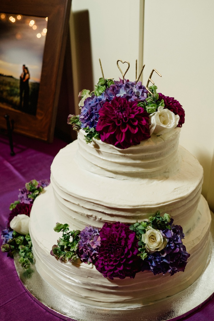 Rustic Buttercream Cake Flowers Purple Beautiful Winery Wedding California http://www.sarahmaren.com/
