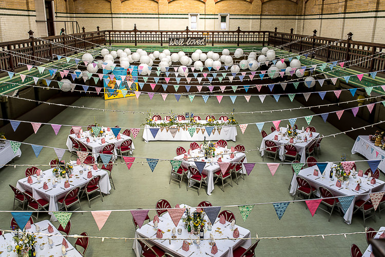 Bunting Lanterns Quirky Film DIY Wedding http://jamestraceyphotography.com/