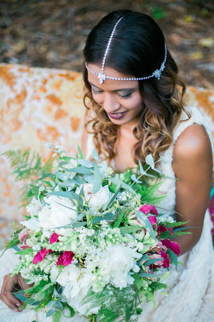 Peony Bouquet Foliage Greenery Peonies Bride Bridal Flowers Quirky Vintage Kiss Wedding Ideas http://www.sarahheartsphotography.com/