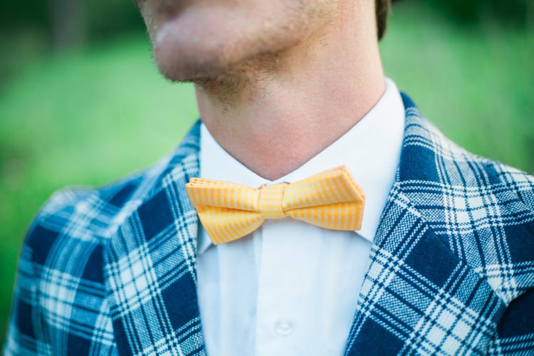 Yellow Bow Tie Groom Quirky Vintage Kiss Wedding Ideas http://www.sarahheartsphotography.com/