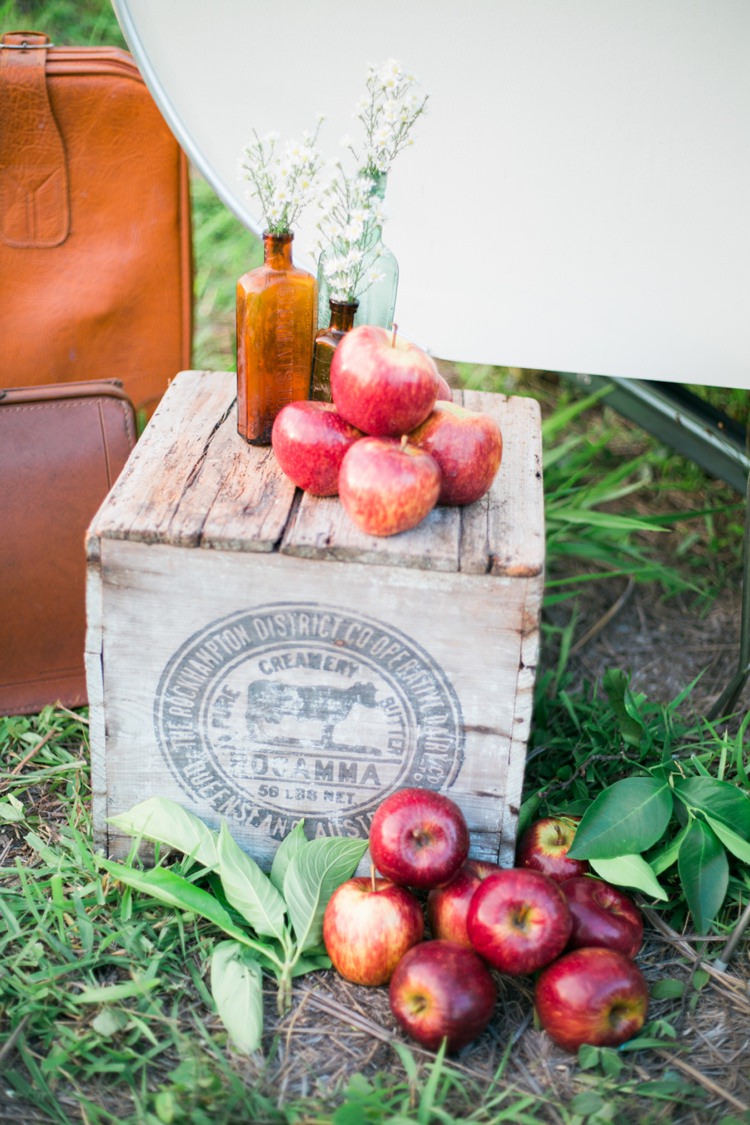 Apples Crates Bottle Flowers Decor Quirky Vintage Kiss Wedding Ideas http://www.sarahheartsphotography.com/