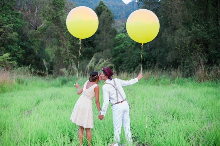 Balloons Bride Groom Yellow Quirky Vintage Kiss Wedding Ideas http://www.sarahheartsphotography.com/