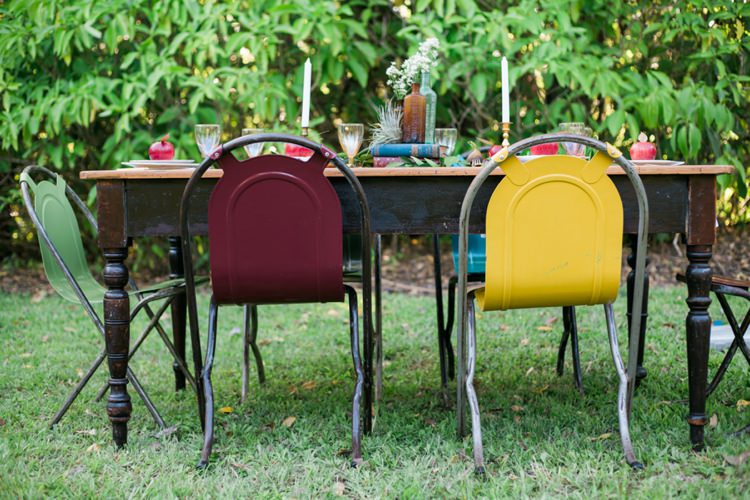 Colourful Industrial Chairs Quirky Vintage Kiss Wedding Ideas http://www.sarahheartsphotography.com/